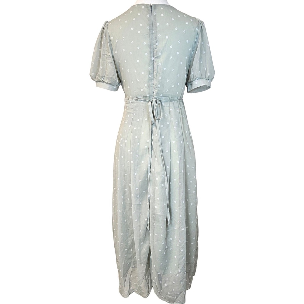 Dazy Soft Sage Green Polka Dot Puff Sleeve Maxi Dress Cottagecore Boho Women's S - Picture 3 of 11